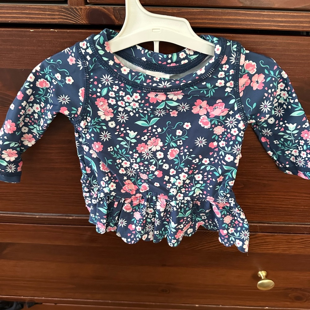 EUC RuffleButts Floral Peplum Two Piece Bathing Suit 3-6 months